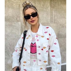 Embroidered White Denim Jacket